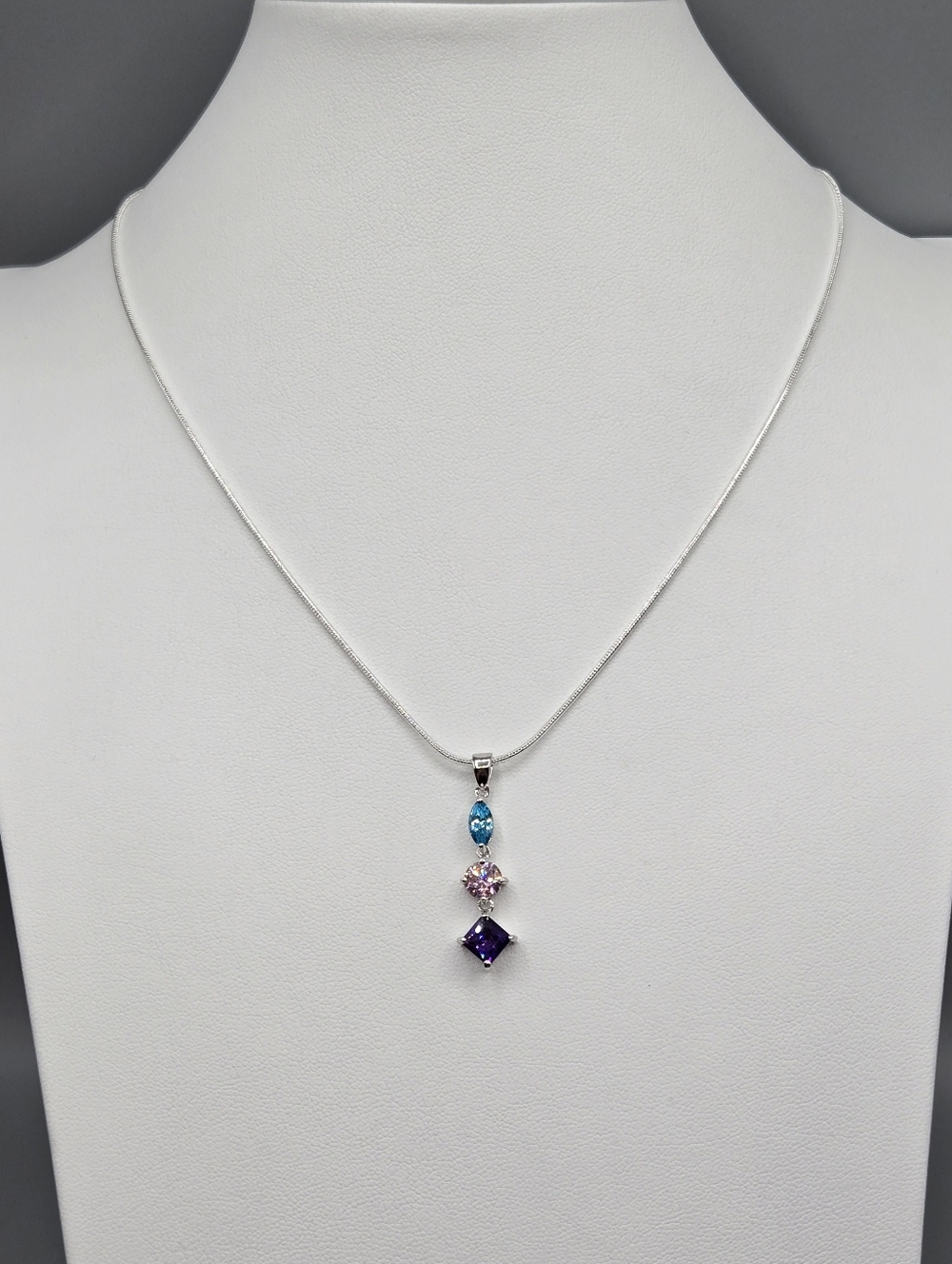 Swarovski Crystal Elements Silver Necklace Blue Pink Purple 18 - 20 inch Prom - Picture 5 of 5